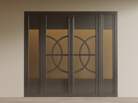 新中式别墅大门 入户门 对开门su模型