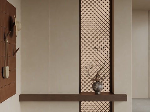 新中式玄关  玄关柜su模型