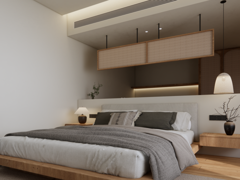 现代原木风卧室su模型