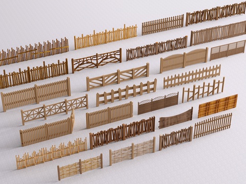 现代景观围栏 中式栏杆 木护栏 篱笆栅栏su模型