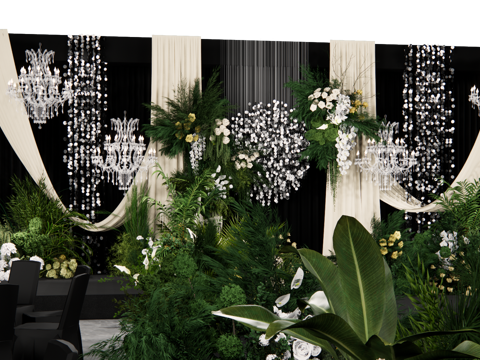 小众自然系香槟色布幔亮片婚礼su模型