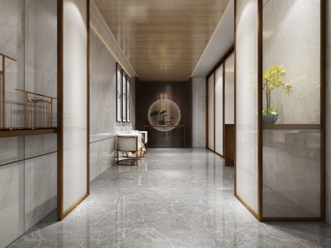  新中式 极简中式 轻奢中式 过道 玄关 走道 轻奢桌椅3d模型 