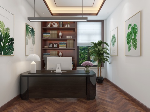  新中式办公室3d模型 