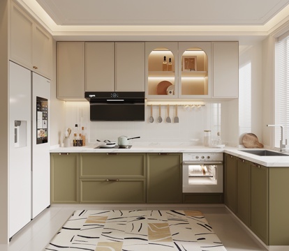 法式奶油风厨房su模型