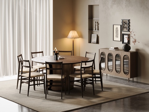  新中式餐厅 餐桌椅 圆形餐桌 餐边柜3d模型 