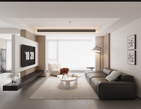 现代客厅 别墅客厅 大平层客厅 沙发茶几组合 休闲椅 地毯su模型