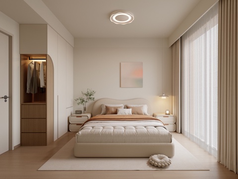 奶油原木风卧室su模型