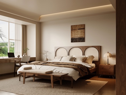 中古风卧室 床 衣柜 床头柜su模型