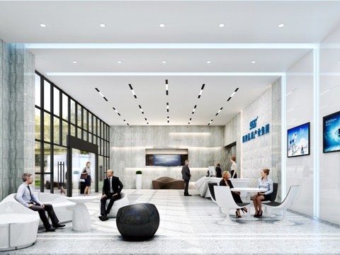  现代科技公司大堂大厅人物3d模型 