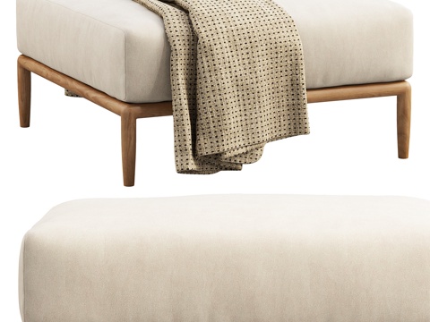  新中式布艺沙发凳 脚踏3d模型 