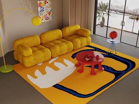 现代多巴胺客厅 沙发茶几组合 背景墙su模型