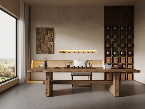 侘寂风茶室 茶桌椅 茶柜su模型