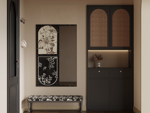 法式门厅 鞋柜 换鞋凳su模型