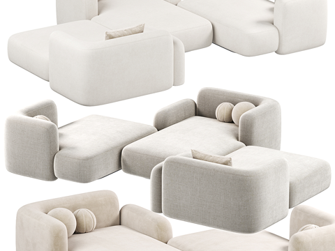  现代奶油风布艺组合沙发3d模型 