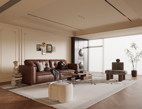  法式中古风客厅3d模型 