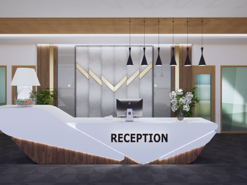 现代简约前台接待台su模型