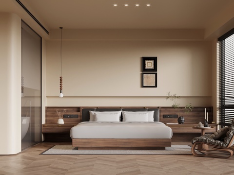 中古风客房 大床房 卧室su模型