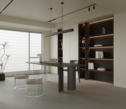 现代书房 书桌椅 书柜su模型