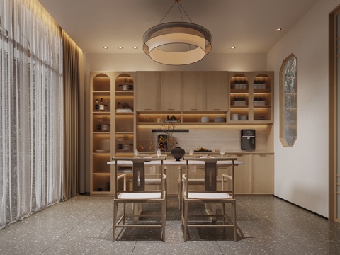  新中式餐厅 酒柜 餐桌椅3d模型 