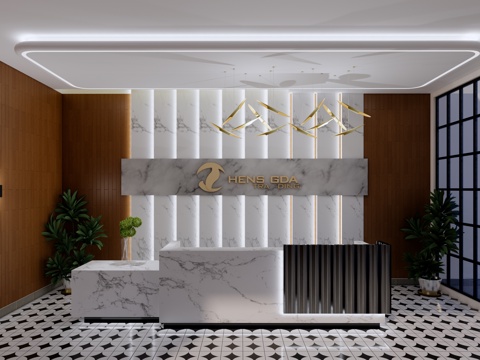 现代简约前台接待台su模型