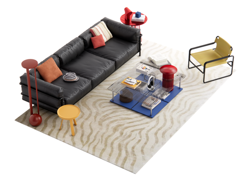 现代包豪斯沙发茶几组合su模型