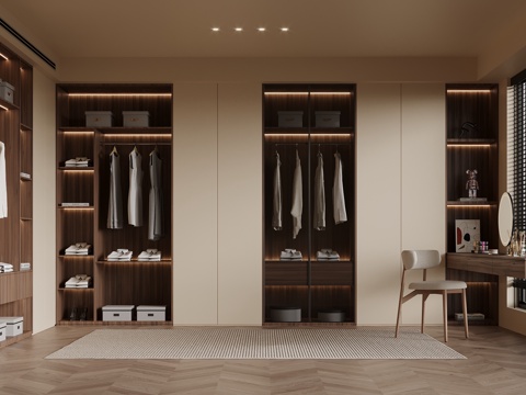 中古风衣帽间 衣柜su模型