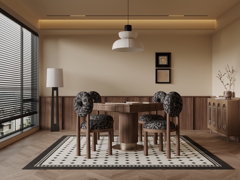 中古风棋牌室 麻将桌su模型