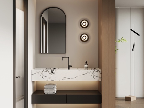 现代意式浴室柜 洗手台su模型