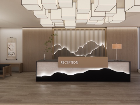 日式简约日式 前台  接待台su模型