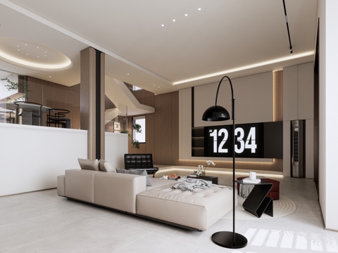 现代别墅客餐厅su模型