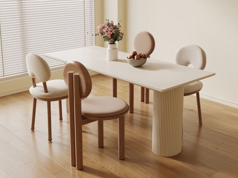 现代奶油风餐桌椅su模型