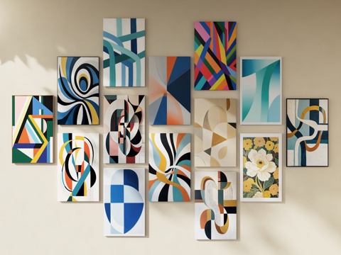 挂画 奶油风挂画 抽象画 写意画 线条画 宅寂风挂画su模型