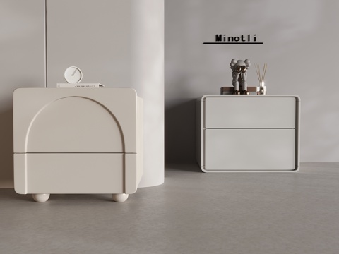 北欧奶油风床头柜 实木抽屉床头柜su模型