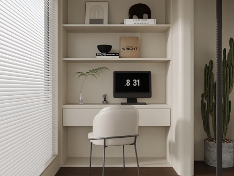 现代阳台 书柜 书桌su模型