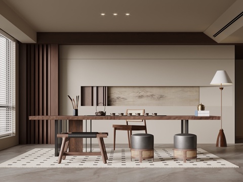 中古风茶室 茶桌椅su模型