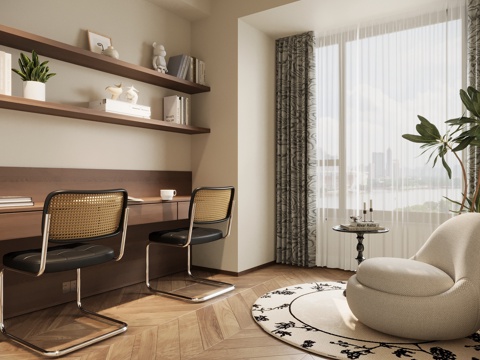 中古风书房 写字房su模型