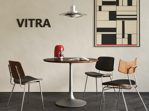 现代中古风餐桌椅 休闲桌椅 包豪斯餐桌椅 吊灯 挂画su模型