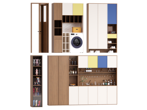 现代中古风酒柜 洗衣机柜 鞋柜su模型