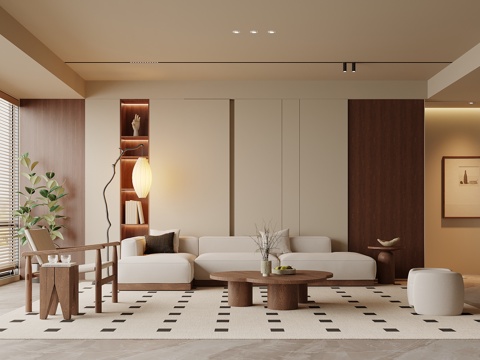 客厅 中古风客厅  沙发茶几组合su模型