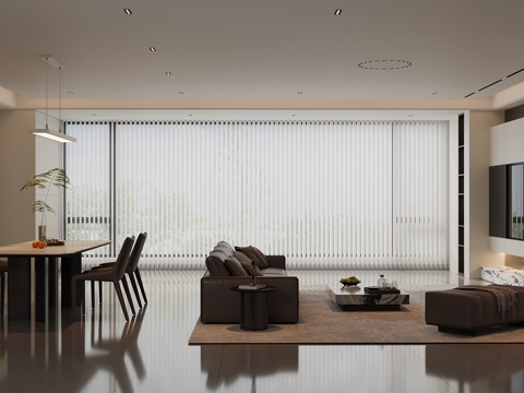 现代客餐厅 沙发茶几组合 电视背景墙 餐桌椅su模型