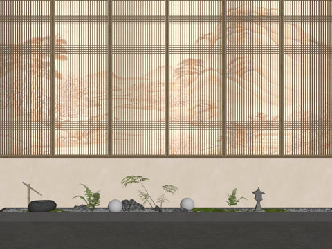 新中式小景观su模型