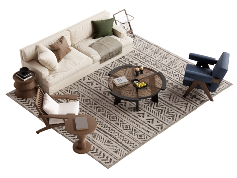 侘寂中古风沙发茶几组合su模型