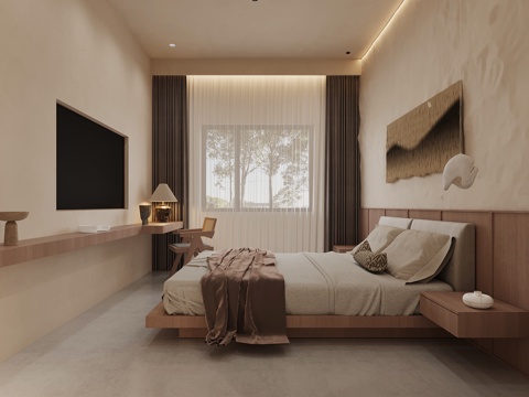 中古风客房 大床房su模型