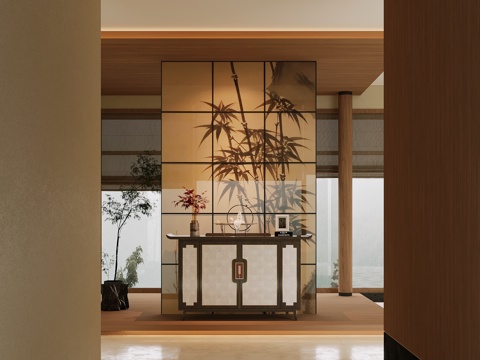 新中式玄关柜 端景柜su模型