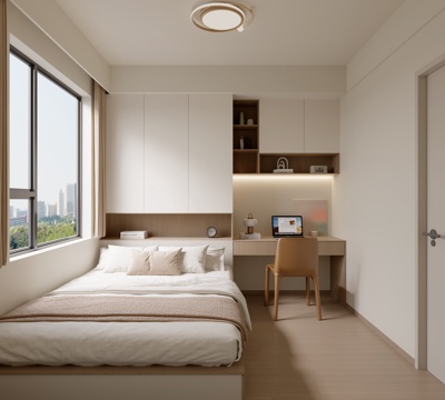 现代简约榻榻米卧室书房su模型