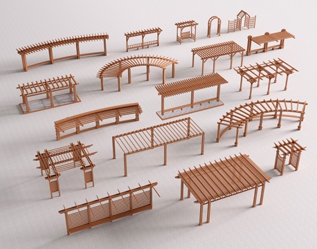 现代景观廊架 花架 葡萄架 长廊走廊 弧形廊架廊亭su模型