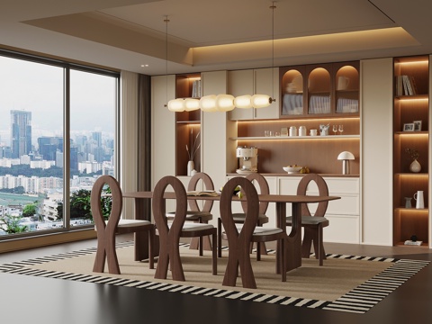  中古风餐厅 餐桌椅 餐边柜 酒柜3d模型 