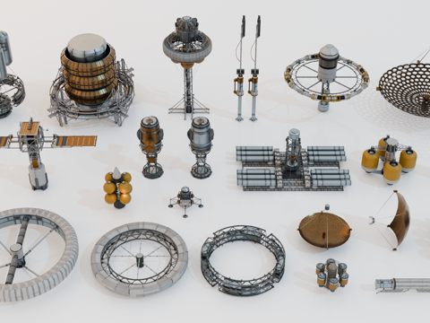 空间站构件 机械零件 空间站模块化部件 卫星组件 航天器组件su模型