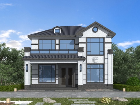 中式 新中式独栋别墅su模型