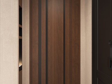 现代入户端景墙板 现代意式门厅背景 意式格栅墙板 咖木纹隐形su模型